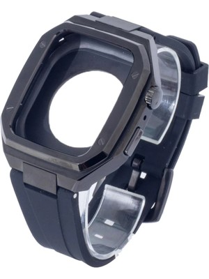 Newface Apple Watch 45MM KR402 Metal Kasa Silikon Kordon - Siyah