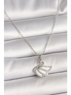 316L Çelik Gümüş Renk Zincir Zirkon Taşlı Kuğu Model Kadın Kolye EB-53-VICE/(1395) 4496