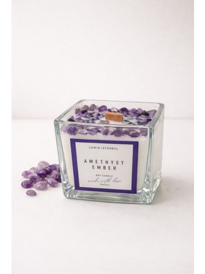 Lumin İstanbul Amethyst Ember | Doğal Taşlı Mum | Ahşap Fitil | Premium Amber Kokusu %100 Soya Wax