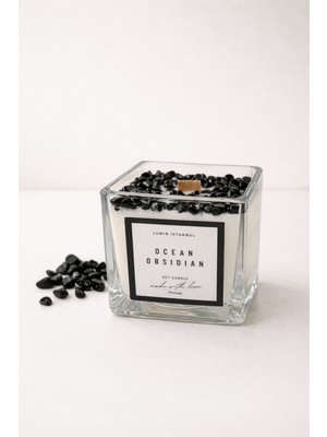 Lumin İstanbul Ocean Obsıdıan | Koruyucu Obsidyen Doğal Taşlı Mum | Ferah & Okyanus | Premium Okyanus Kokusu %100 Soya Wax