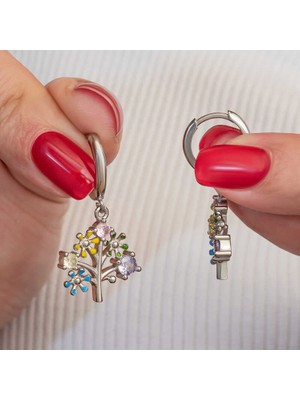 Erseyy Gümüş Renkli Taşlı Hayat Ağacı Kadın Küpe