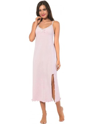 MiraLive Miray- Bayan Ip Askılı Uzun Gecelik Pembe