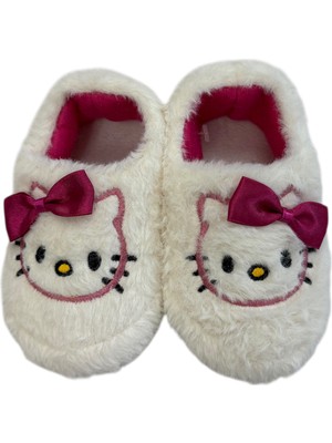 Kız Çocuk Tüylü Peluş Pofuduk Figürlü Kaydırmaz Taban Kreş Ev Okul Panduf