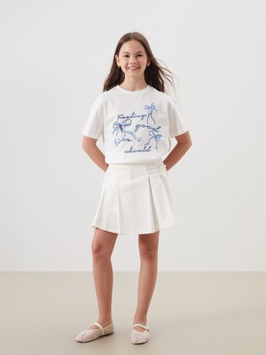 Lc Waikiki Yeni Sezon Beli Lastikli Fiyonk Detaylı Kız Çocuk Jean Etek