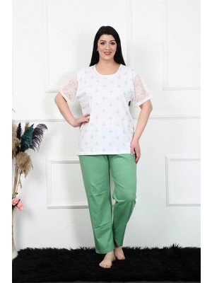MiraLive Miray- Kadın 5xl-6xl-7xl-8xl Büyük Beden Kısa Kol Pijama Takım Beyaz