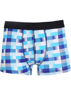 MiraLive Miray- Erkek Penye Likralı Desenli Boxer Mavi