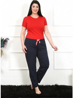 MiraLive Miray- Kadın Pamuklu Büyük Beden Alt Pijama Lacivert