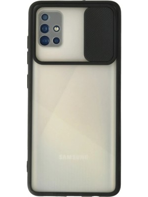 AK-SA-STR Newface Samsung Galaxy A71 Kılıf Palm Buzlu Kamera Sürgülü Silikon - Siyah