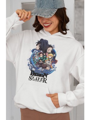 Sevbano Demon Slayer Kimetsu No Yaiba Baskılı Unisex Oversize Anime Hoodie