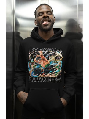 Sevbano Roronoa Zoro Baskılı Unisex Oversize One Piece Anime Karakter Hoodie