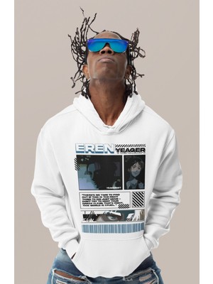 Sevbano Özel Tasarım Eren Yeager Baskılı Unisex Oversize Attack On Titan Anime Karakter Hoodie