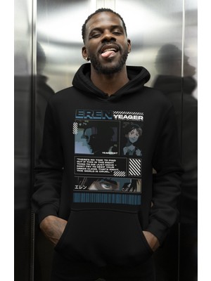 Sevbano Özel Tasarım Eren Yeager Baskılı Unisex Oversize Attack On Titan Anime Karakter Hoodie