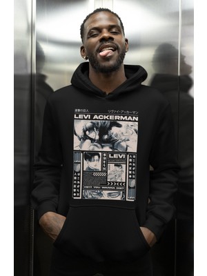 Sevbano Tasarım Levi Ackerman Attack On Titan Baskılı Unisex Oversize Anime Karakter Hoodie