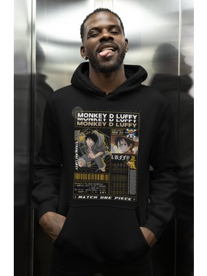 Sevbano Tasarım Monkey D. Luffy One Piece Baskılı Unisex Oversize Anime Karakter Hoodie