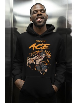 Sevbano Fire Fist Ace Baskılı Unisex Oversize One Piece Anime Karakter Hoodie