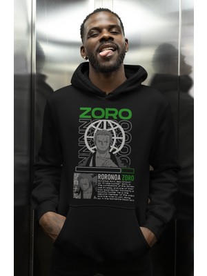 Sevbano Roronoa Zoro One Piece Baskılı Unisex Oversize Anime Karakter Hoodie