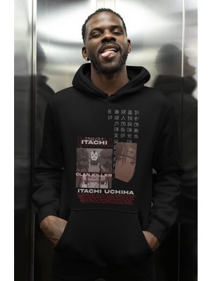 Sevbano Tasarım Itachi Uchiha Baskılı Unisex Oversize Naruto Anime Karakter Hoodie