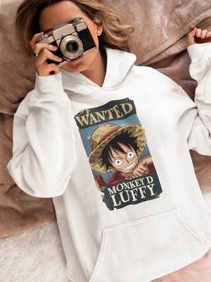 Sevbano Wanted Monkey D. Luffy Baskılı Unisex Oversize One Piece Anime Hoodie