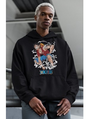 Sevbano Monkey D. Luffy Baskılı Unisex Oversize One Piece Anime Hoodie