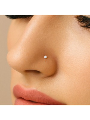 Heppii L Model Düşmeyen Çelik Hızma 3 mm Taşlı Tektaş Burun Piercingi