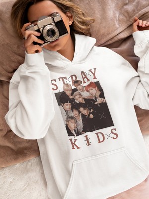 Sevbano Stray Kids Baskılı Unisex Oversize Müzik Grubu Hoodie