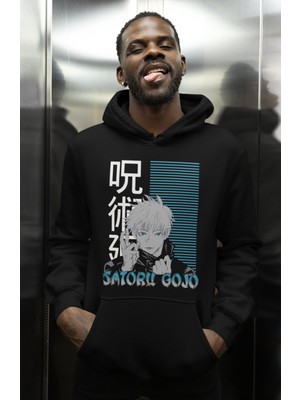 Sevbano Satoru Gojo Baskılı Unisex Oversize Jujutsu Kaisen Anime Dizi Karakter Hoodie
