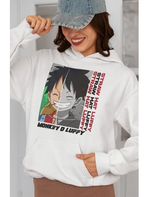 Sevbano Monkey D. Luffy Straw Hat Luffy Baskılı Unisex Oversize One Piece Anime Karakter Hoodie
