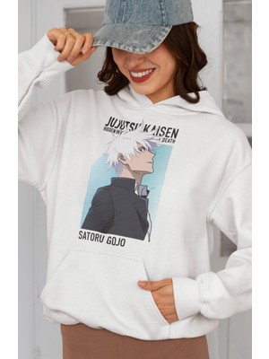 Sevbano Jujutsu Kaisen Satoru Gojo Baskılı Unisex Oversize Anime Karakter Hoodie