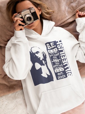 Sevbano Özel Tasarım Billie Eilish Baskılı Unisex Oversize Şarkıcı Hoodie