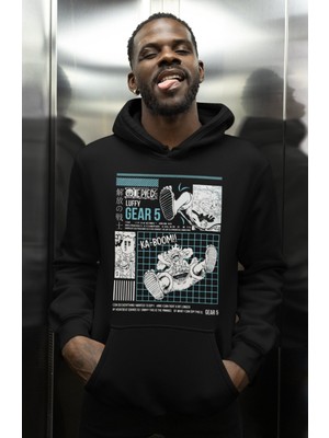 Sevbano Monkey D. Luffy Gear 5 Baskılı Unisex Oversize One Piece Anime Karakter Hoodie