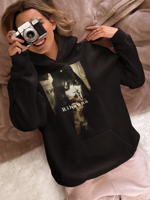 Sevbano Tasarım Rihanna Baskılı Unisex Oversize Şarkıcı Hoodie