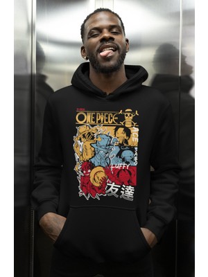 Sevbano Monkey D. Luffy Ace Sabo Baskılı Unisex Oversize One Piece Anime Karakterleri Hoodie