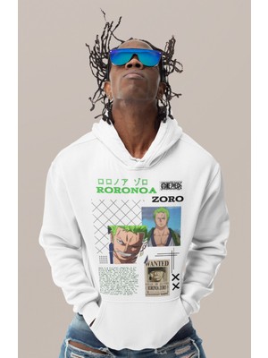 Sevbano Tasarım One Piece Baskılı Unisex Oversize Roronoa Zoro Anime Karakter Hoodie