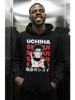 Sevbano Shisui Uchiha Baskılı Unisex Oversize Naruto Anime Karakter Hoodie