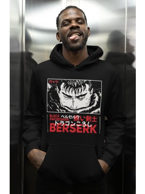Sevbano Tasarım Berserk Black Swordman Baskılı Unisex Oversize Anime Karakter Hoodie