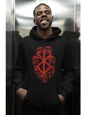 Sevbano Tasarım Berserk Guts Logo Baskılı Unisex Oversize Anime Karakter Hoodie