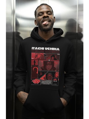 Sevbano Itachi Uchiha Baskılı Unisex Oversize Naruto Anime Karakter Hoodie