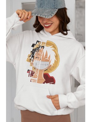 Sevbano Tasarım Monkey D. Luffy Baskılı Unisex Oversize One Piece Hoodie