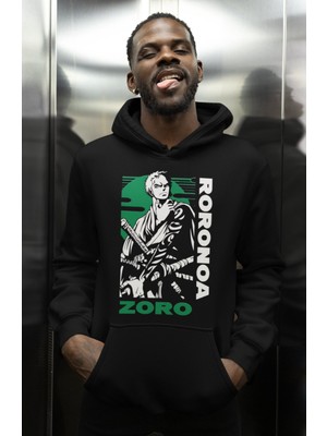 Sevbano Roronoa Zoro One Piece Baskılı Unisex Oversize Anime Karakter Hoodie