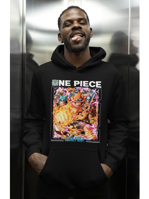 Sevbano Tasarım Monkey D. Luffy Baskılı Unisex Oversize One Piece Anime Karakter Hoodie