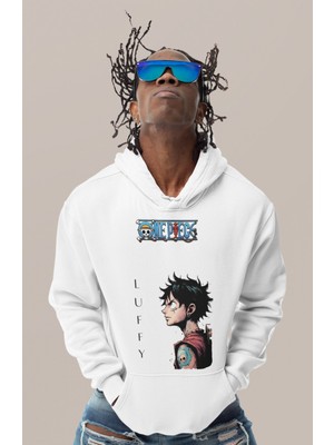 Sevbano Monkey D. Luffy One Piece Baskılı Unisex Oversize Anime Karakter Hoodie