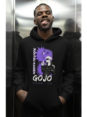 Sevbano Jujutsu Kaisen Gojo Satoru Baskılı Unisex Oversize Anime Karakter Hoodie