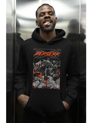 Sevbano Özel Tasarım Berserk Guts Baskılı Unisex Oversize Anime Karakter Hoodie