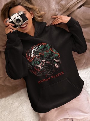 Sevbano Demon Slayer Kimetsu No Yaiba Baskılı Unisex Oversize Anime Karakter Hoodie