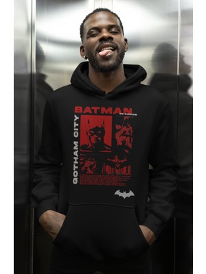 Sevbano Gotham City Batman Kahraman Baskılı Unisex Oversize Film Hoodie