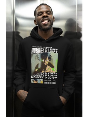 Sevbano Tasarım Monkey D. Luffy Baskılı Unisex Oversize One Piece Anime Karakter Hoodie
