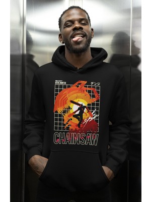 Sevbano Devil Hunter Chainsaw Man Baskılı Unisex Oversize Anime Karakter Hoodie