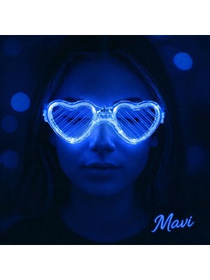 MiraLive Mavi LED Işıklı Kalp Gözlük – 3 Modlu Parti - Glow Gözlüğü (4887)