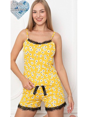 Deniz Home Wear Yazlık Ip Askılı Kadın Şortlu Takım