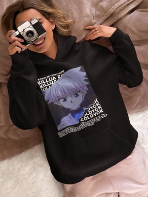 Sevbano Killua Zoldyck Hunter x Hunter Baskılı Unisex Oversize Anime Karakter Hoodie